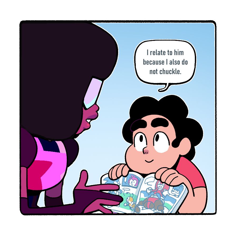 Garnet explaining to Steven that she relates to Knuckles on account of the fact that neither chuckles.