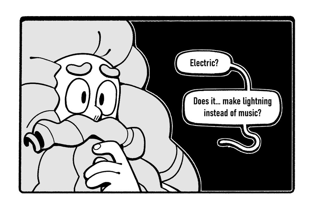 Gem Greg asking, "Electric? Does it make Lightning instead of Music?"