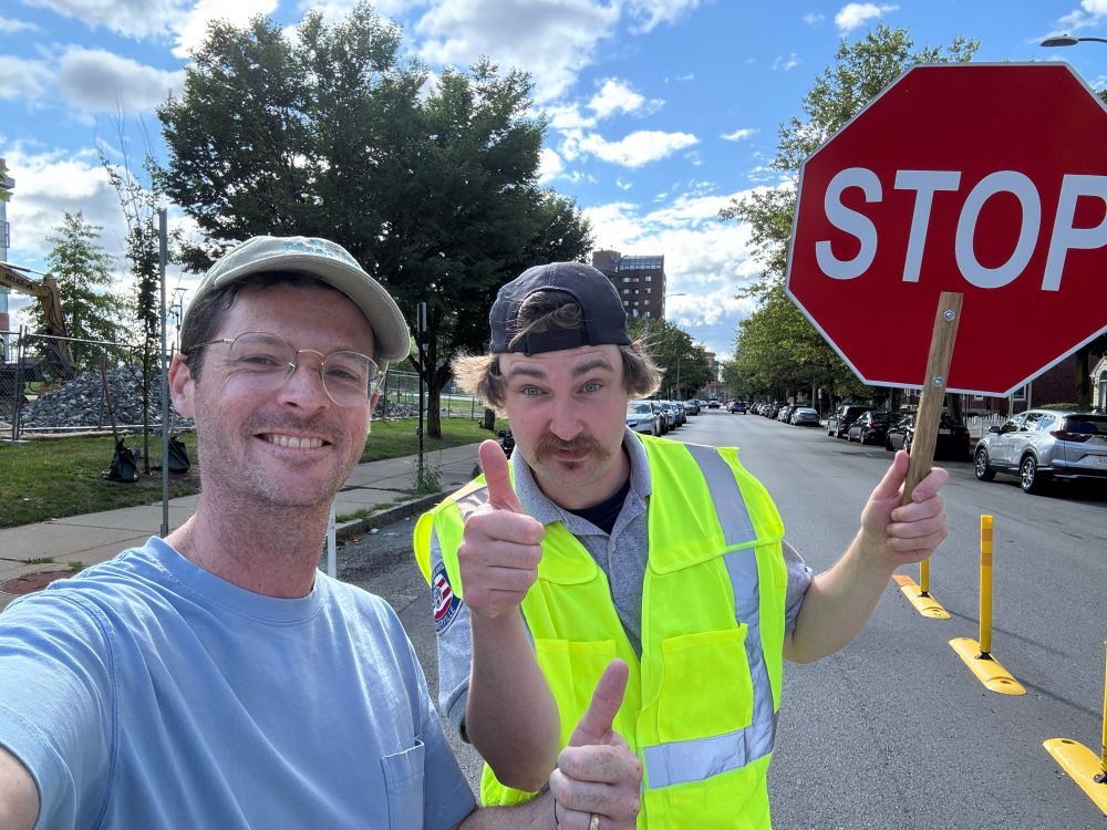 Me and Brian the crossing guard smiling on Highland Ave 