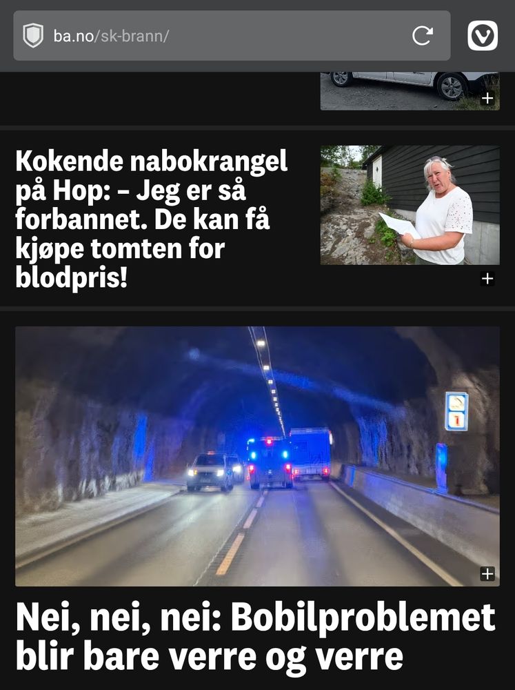 Overskrifter under "Alt om Brann": ein sak om ein nabokrangel og ein annan om bubilar som hindrar ambulansar
