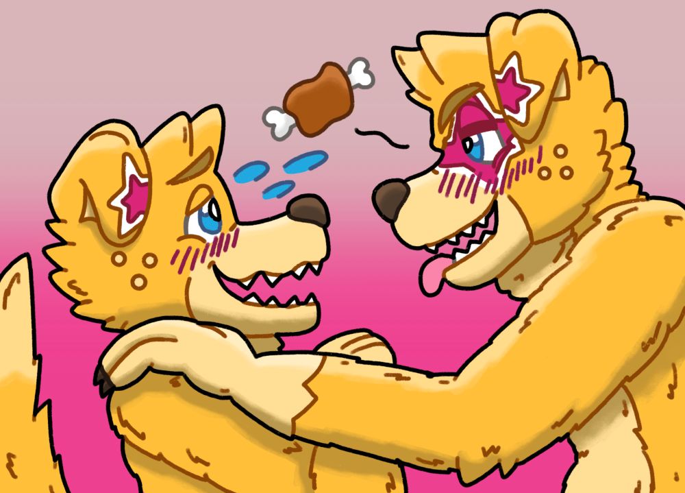 The Orion on the left looks flustered as the one on the right leans in with a mischievous, hungry look in his eye.