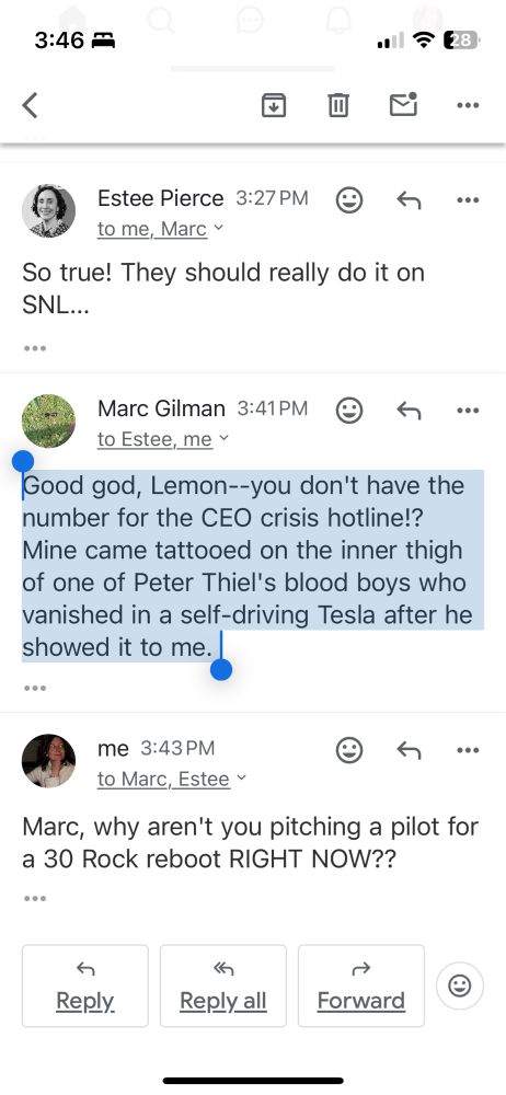 Screenshot of a funny response by my frend Marc, who isn't on Bluesky.