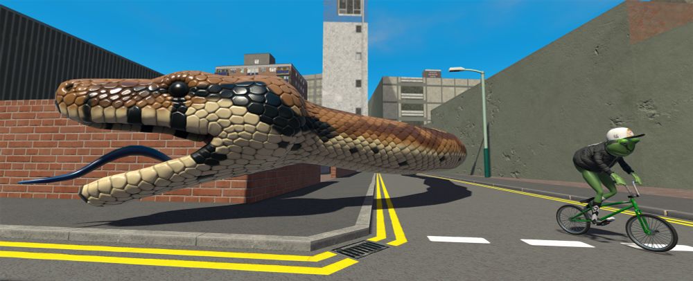 Giant snake and a frog on a bmx