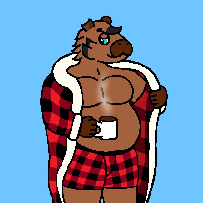 A slightly more sfw version of the art piece. With him wearing regular underpants instead and his nipples are absent.