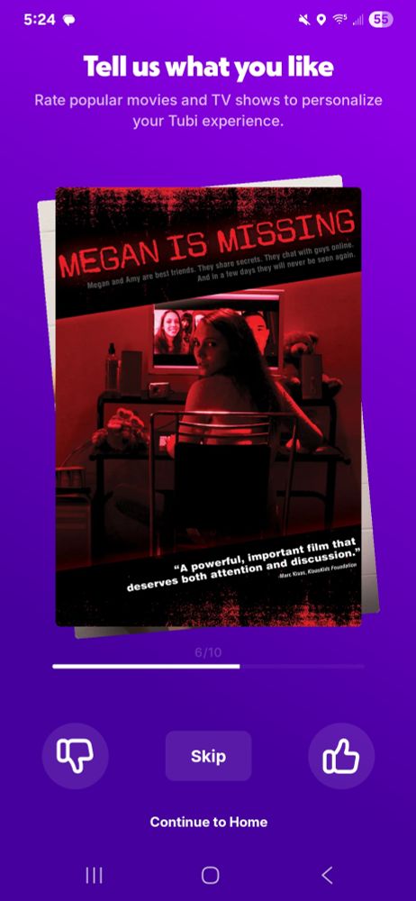Tubi asking me if I like the movie Megan is Missing.