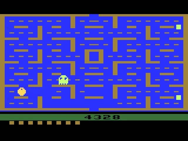 Screenshot of Pac-Man on the Atari 2600.