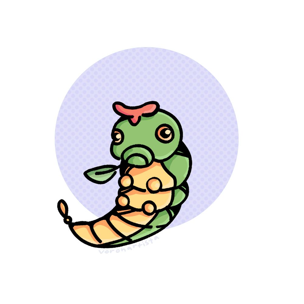 caterpie from pokemon, eating a leaf