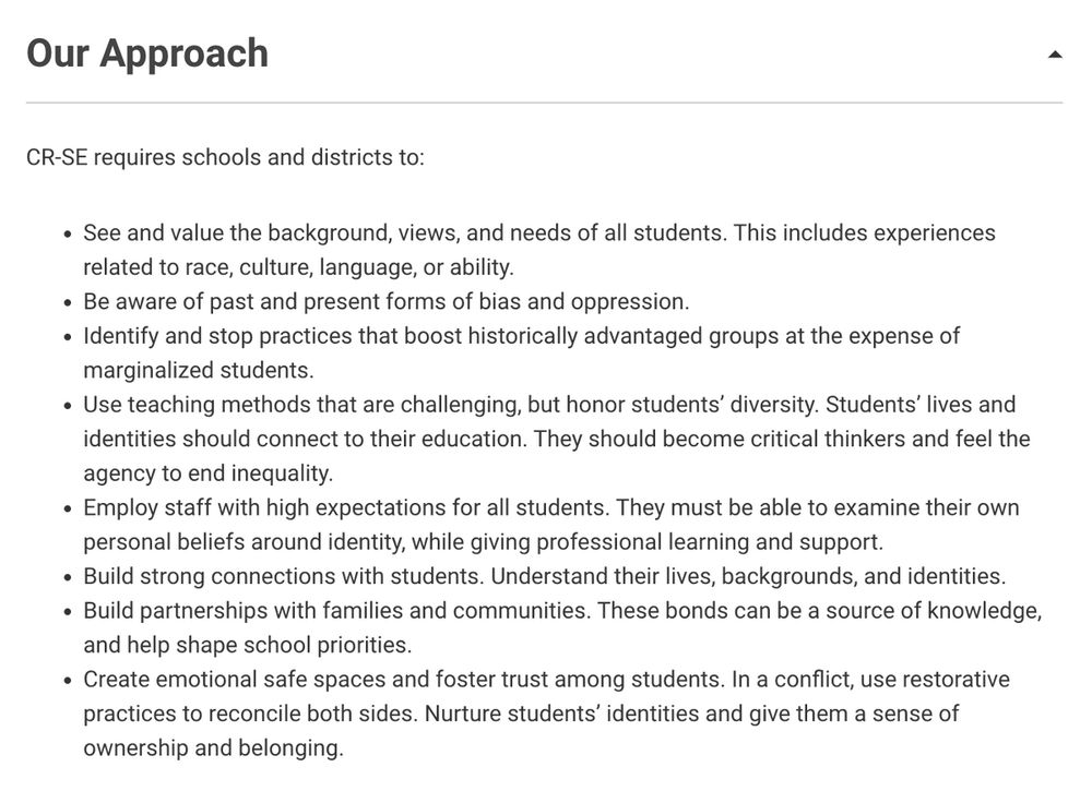 CRSE requires schools to see and value the backgrounds, views, and needs of all students
