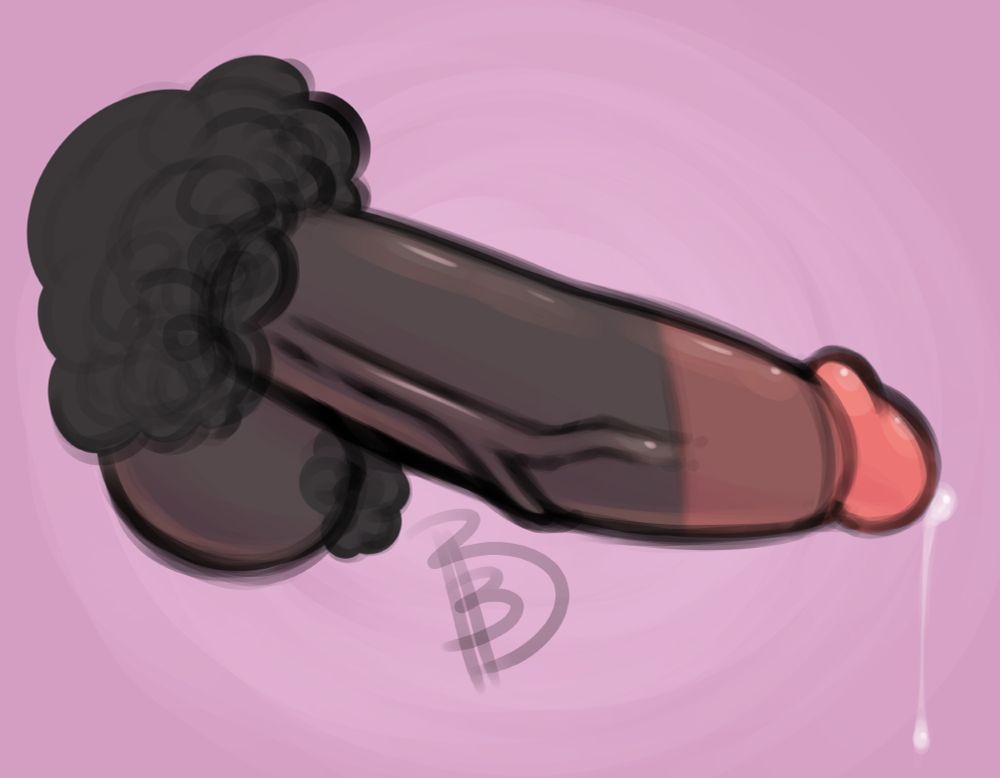 NSFW art of Bibbunny's cock, a prominent vein along the side, a drip of pre from the tip
