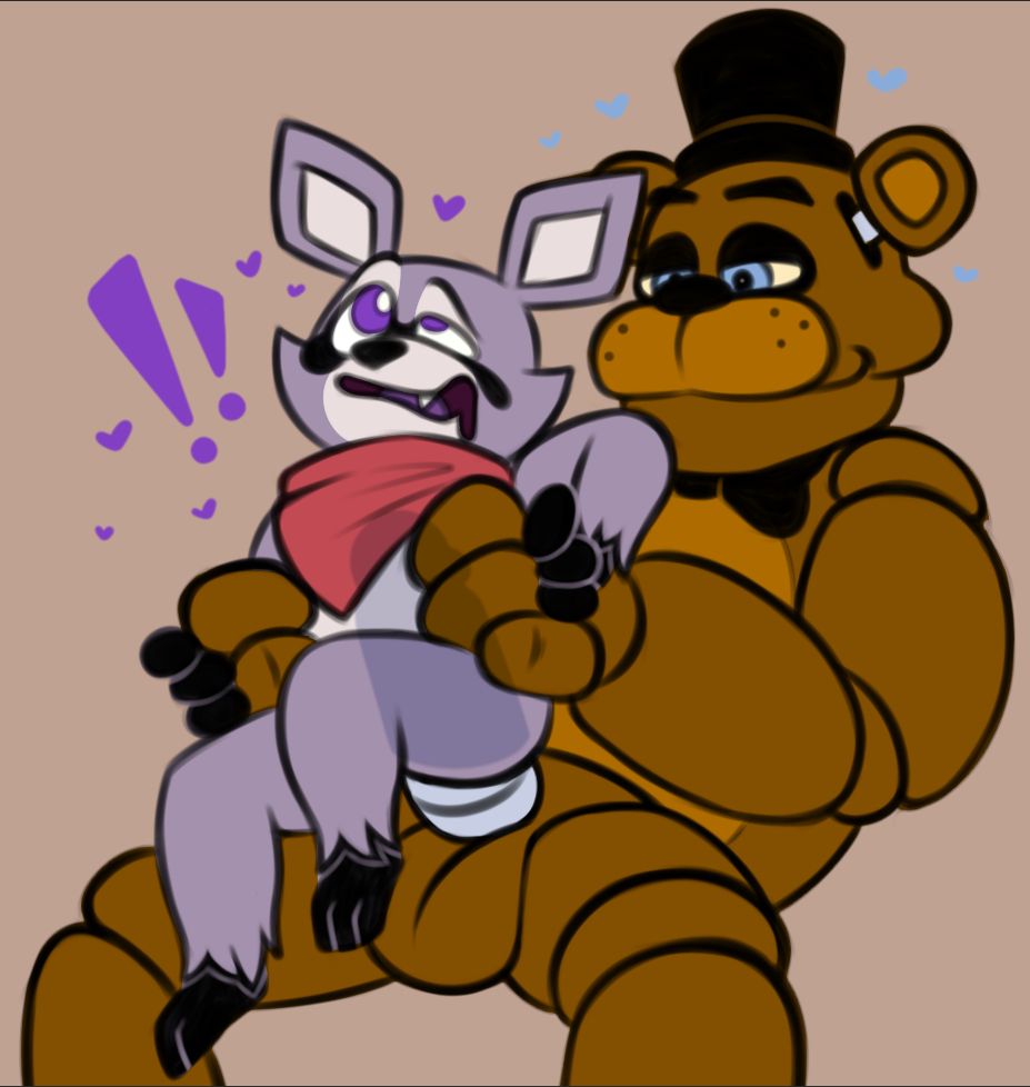 NSFW art of Freddy Fazbear using Rambley Raccoon like a fleshlight