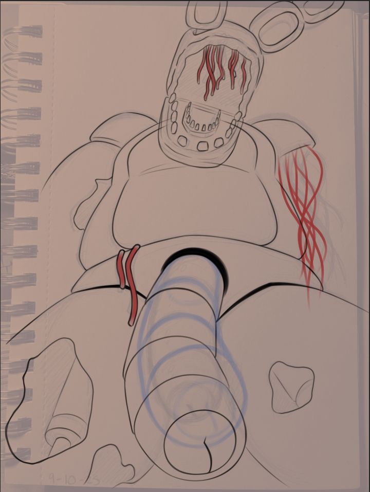 NSFW wip of withered Bonnie, looking down at the viewer with his cock out, front and center