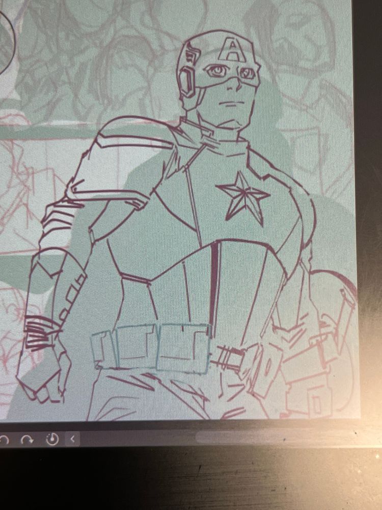 肩ひじのはりすぎたキャプテンアメリカの下書き