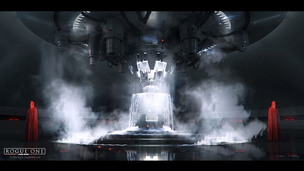 Vader’s Chamber (Bacta Tank variant) and Chamber Door concept art for Rogue One