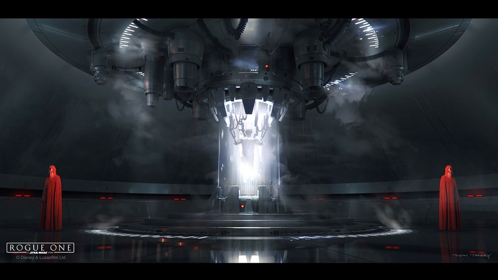 Vader’s Chamber (Bacta Tank variant) and Chamber Door concept art for Rogue One