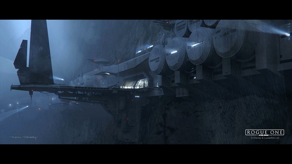 Concept art for the Star Wars film Rogue One. Mountain platform scene.