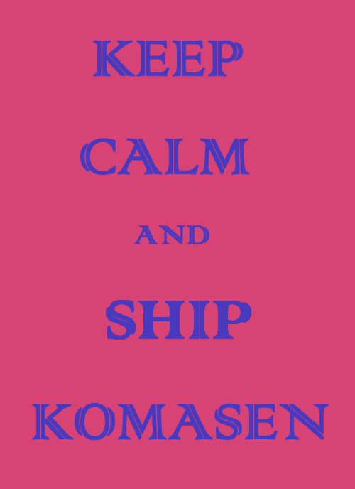 The image features a bright pink background with bold blue text. The text reads "KEEP CALM AND SHIP KOMASEN." The design follows a popular meme format, encouraging a lighthearted attitude towards shipping characters or relationships, specifically referencing "Komasen."; “KomaSen” is the ship name for Sajin Komamura and Kaname Tousen from Tite Kubo’s Bleach manga