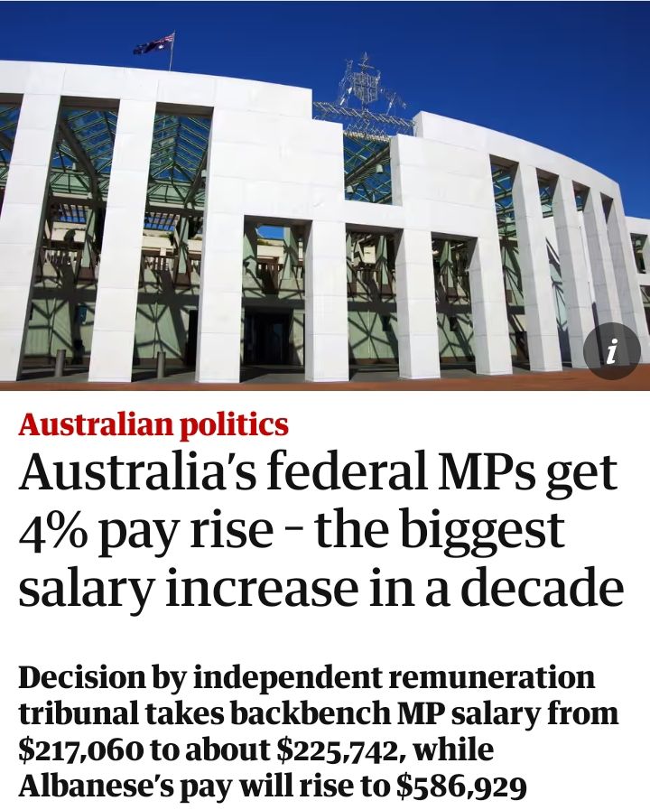 A screenshot of a recent article that announces a federal MP pay rise by 4% 

during a cost of living crisis