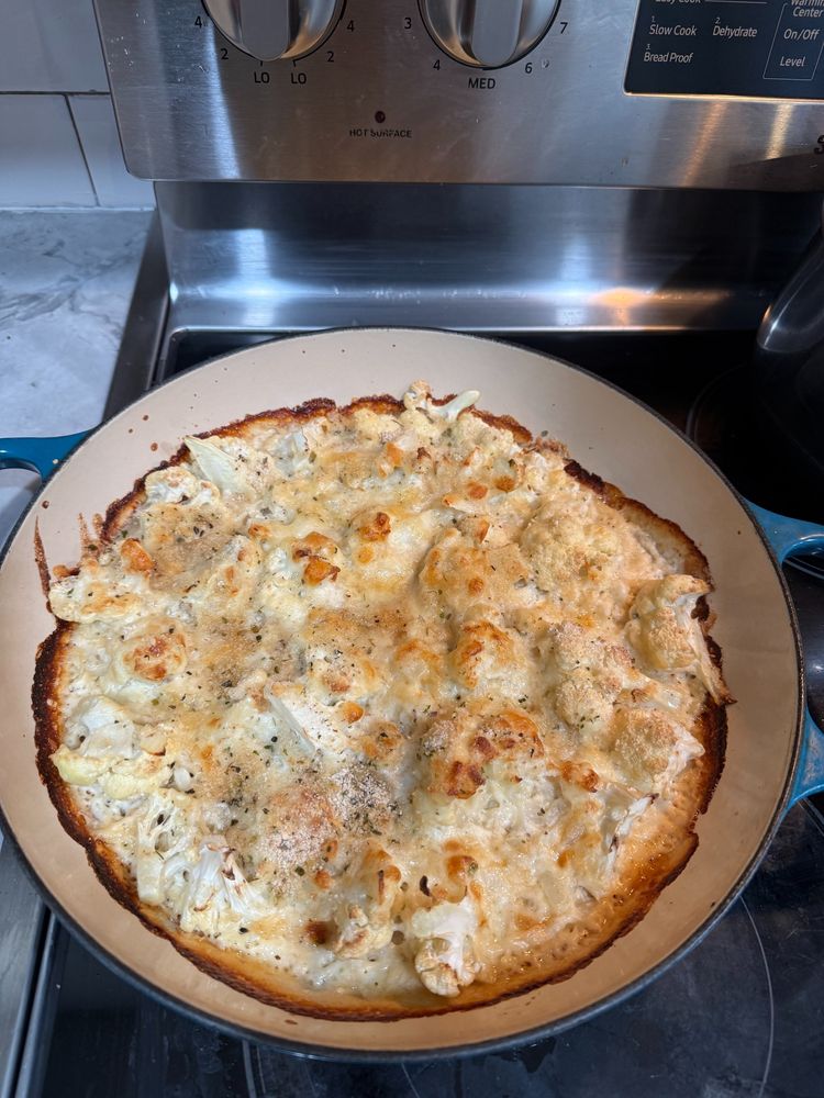 a freshly baked cauliflower gratin 