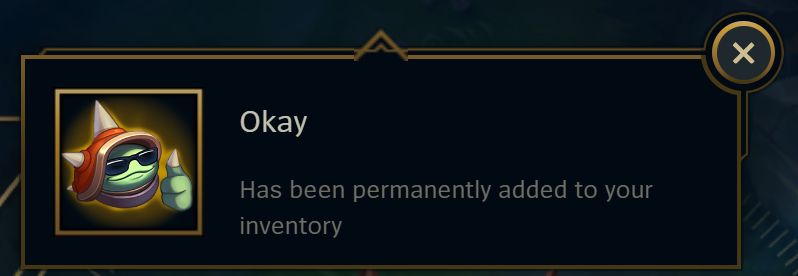 Unlock screen for the League of Legends Rammus "Okay" emote.