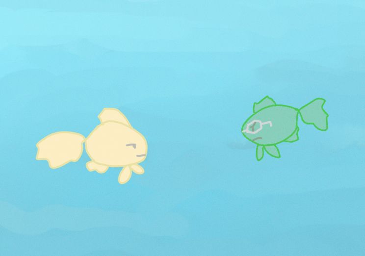 Yellow and green fish that represent Jusis and Machias from Trails of Cold Steel