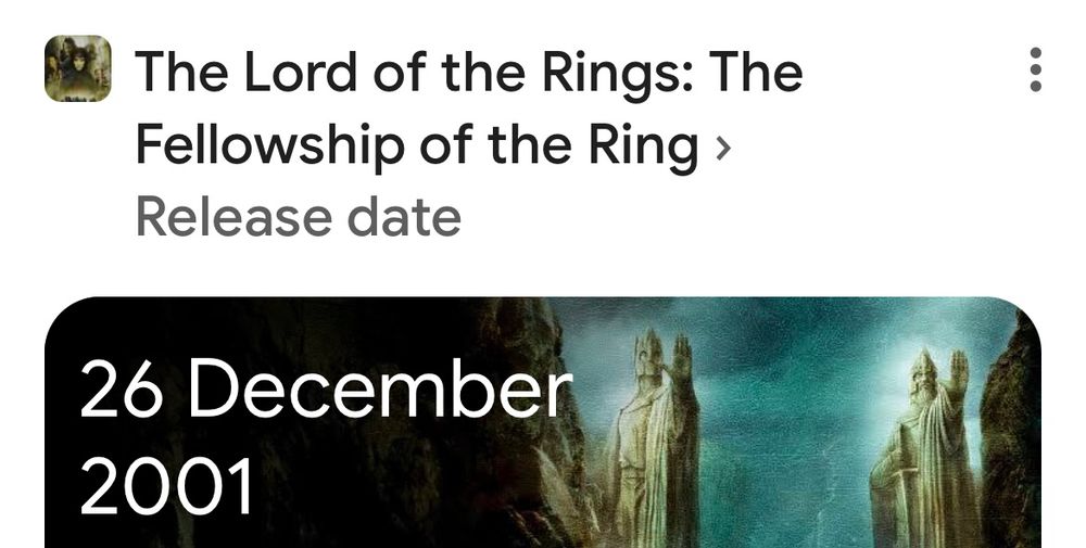 The Lord of the Rings: The Fellowship of the Ring release date - 26 December 2001