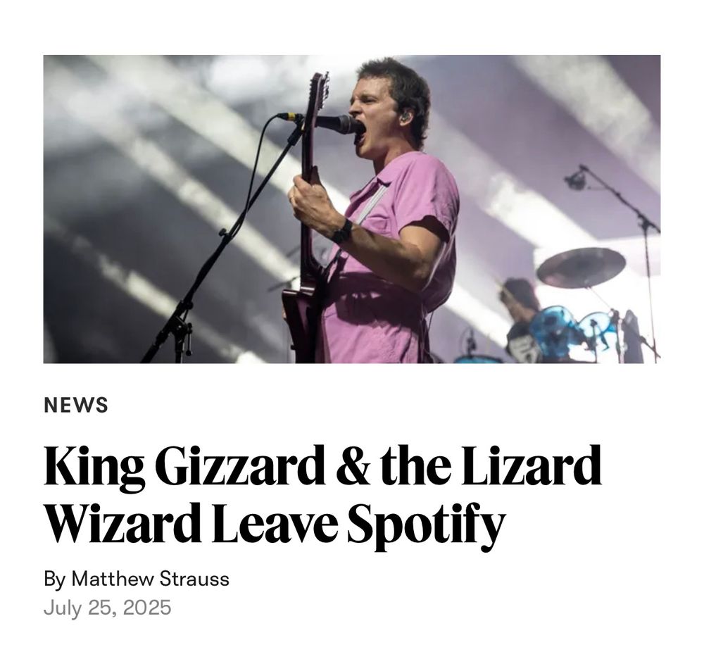 Pitchfork headline: “King Gizzard & the Lizard Wizard Leave Spotity”
