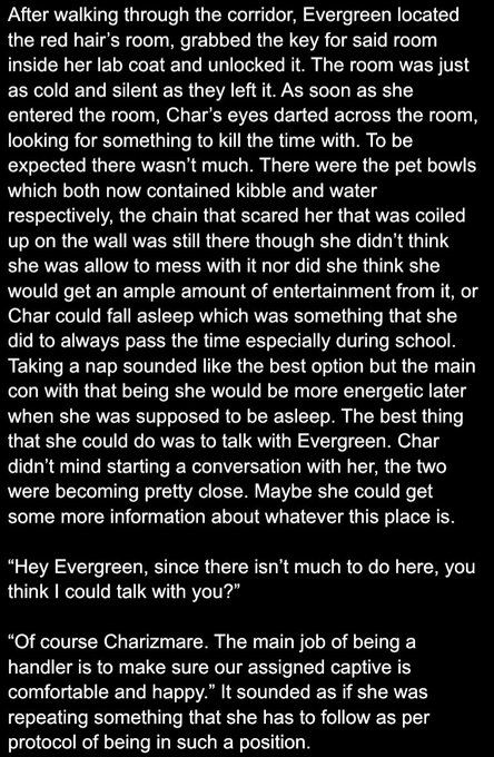 A screenshot of a section of backstory for one of my character's, Charizmare Fatale Khoralium.