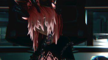 A photo of an alternate version of my main avatar known as Carnage with her arms at her sides looking at the camera at an angle with a slight smile.