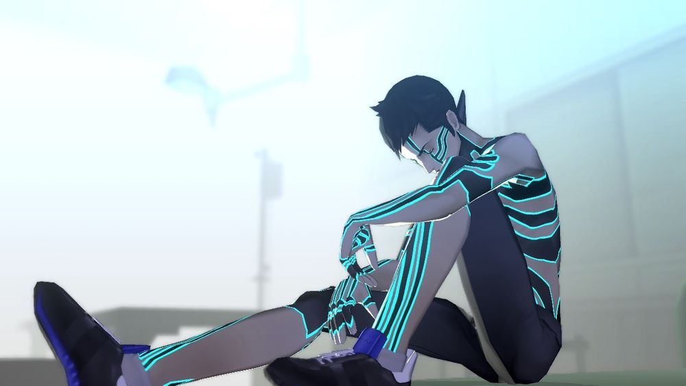 Demi-fiend sits by a wall