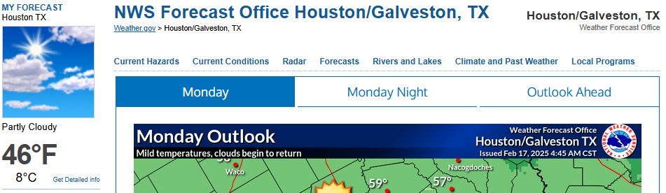Graph showing Houston, TX showing up at NWS Houston's home page.