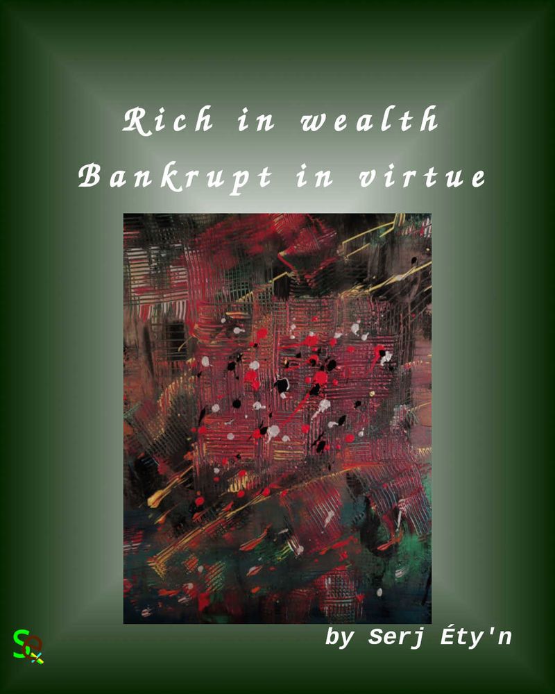 Digital artwork featuring an abstract painting by Serj Éty’n accompanied by an inspirational quote. The visual combines expressive textures, vivid colors, and symbolic forms, reflecting themes of resilience, identity, nature, and spiritual strength. The design includes the artist’s signature and text integrated into the composition.