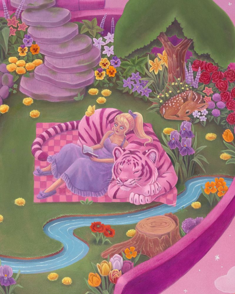 Close up of Polly reading her book. 