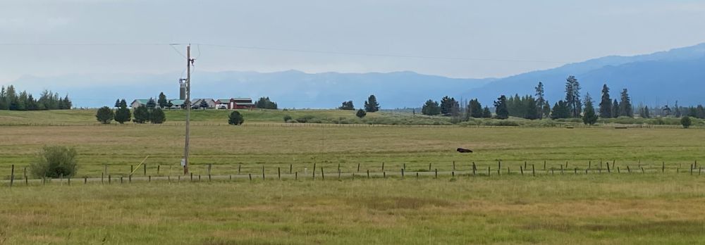 looking south in Valley County, Idaho - atmosphere perspective with lighter distant ridges evident  at right, ridge & mountains disappearing in thicker smoke at left