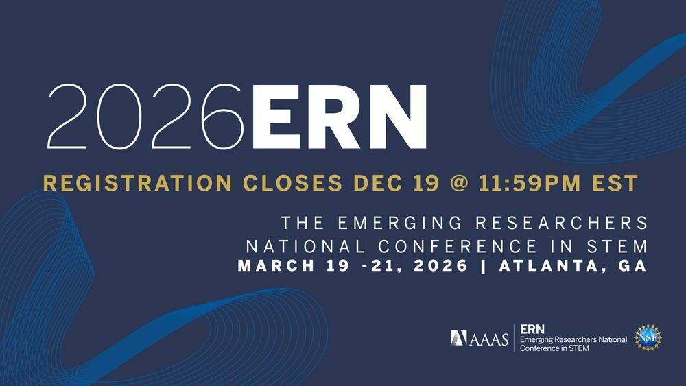 Promotional banner for the Emerging Researchers National Conference in STEM, March 19-21, 2026 in Atlanta, GA, noting registration closes December 19 at 11:59 PM EST. 