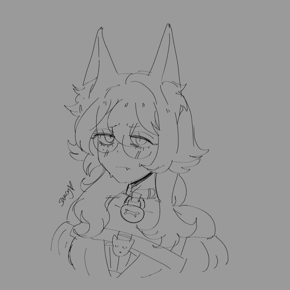 bust shot wolf girl vtuber sona sketch looking sweaty and annoyed