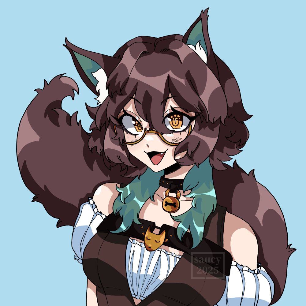 wolf girl with brown and green hair
