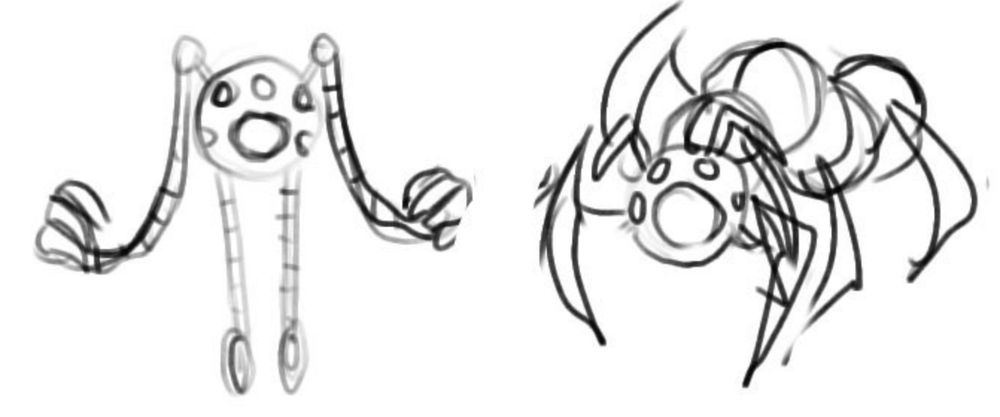 Sketches of two robots: one like a caterpillar and another bipedal.