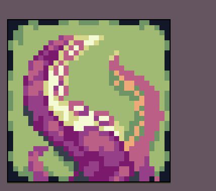 Purple tentacles on a green backdrop, rendered in pixelart