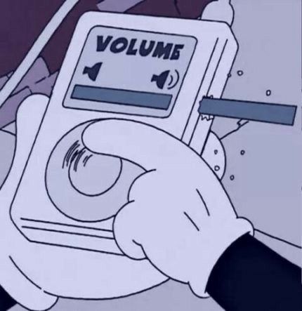 reaction pic, drawing of someone is putting the volume up on their ipod, the volume bar is so long that it’s getting out of the ipod 