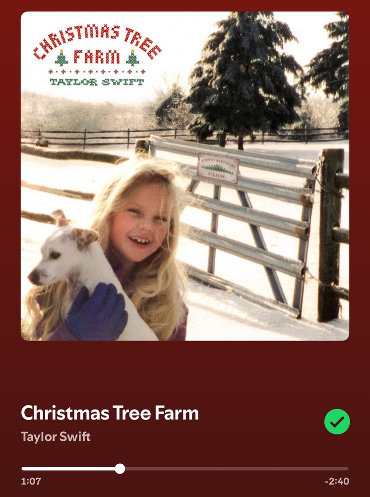 spotify playing christmas tree farm by taylor swift 