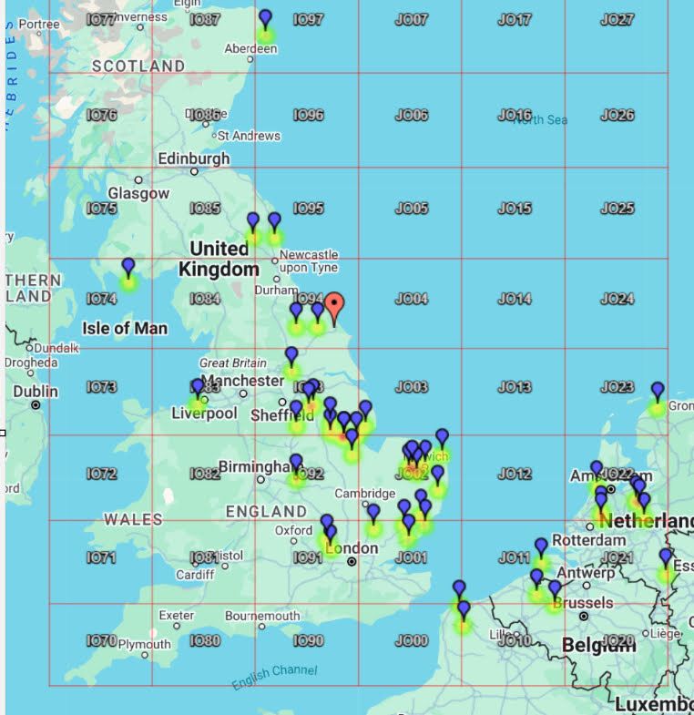 QSO Map for the 432 MHz RSGB UK activity contest.