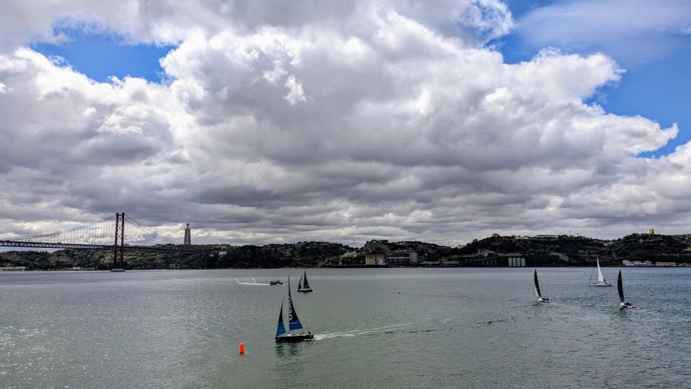 View of the Tejo in Lisbon, with bridge and sailing boats