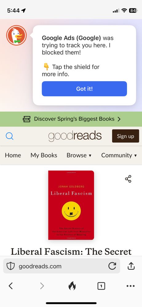 Screenshot of Jonah Goldberg’s book liberal fascism