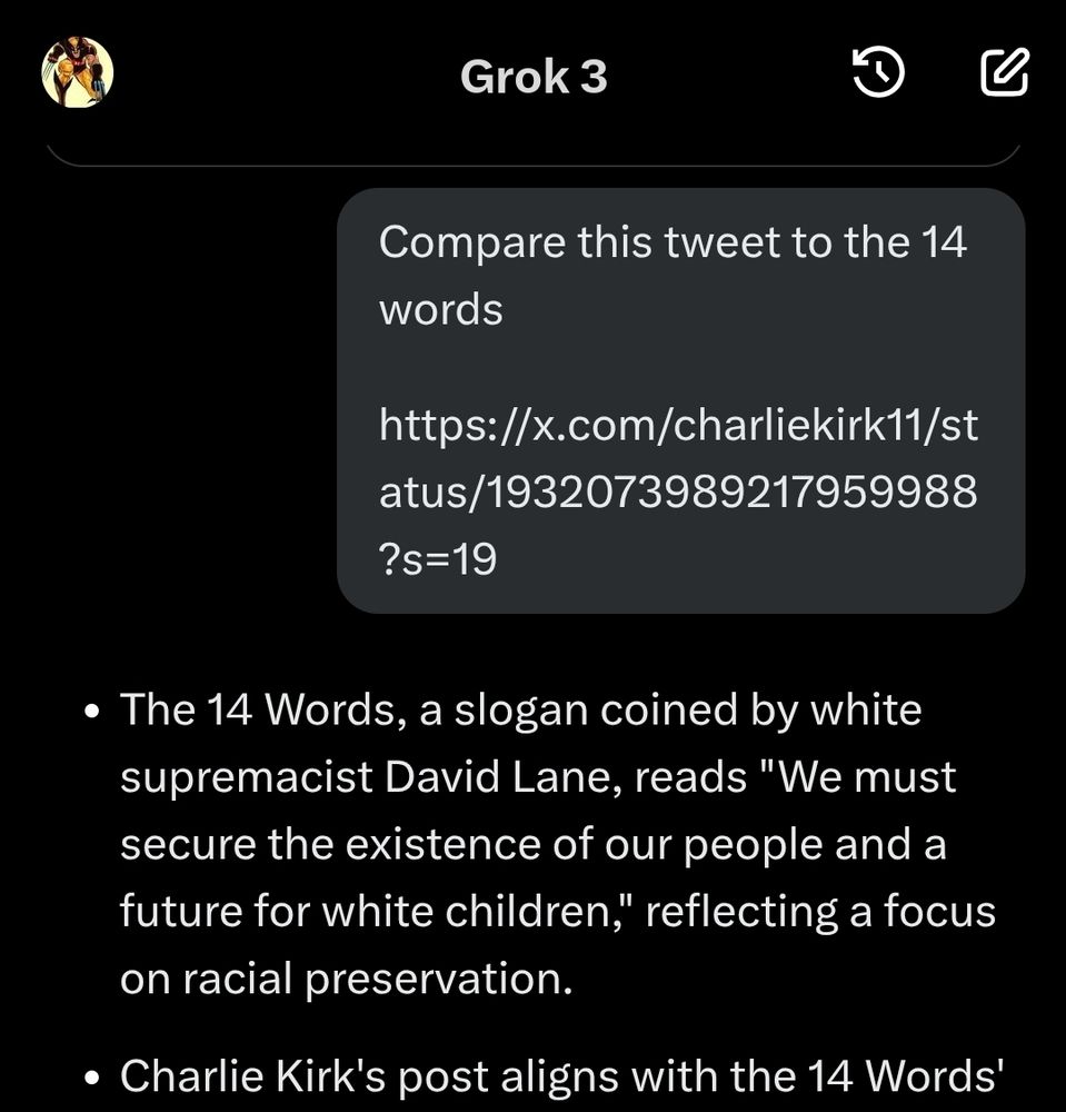 Grok saying the Charlie Kirk post aligns with the 14 words. 