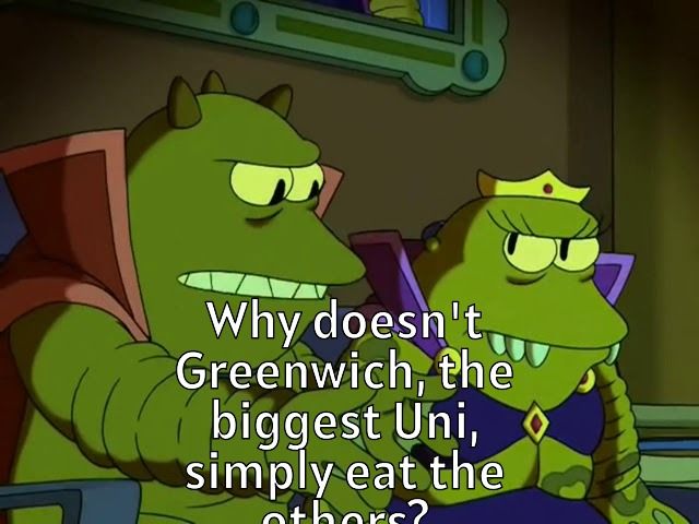 the alien monarchs from futurama asking why, sardonically, the largest university just doesn't eat all the nearest smaller ones.

that's pretty much what is happening?
