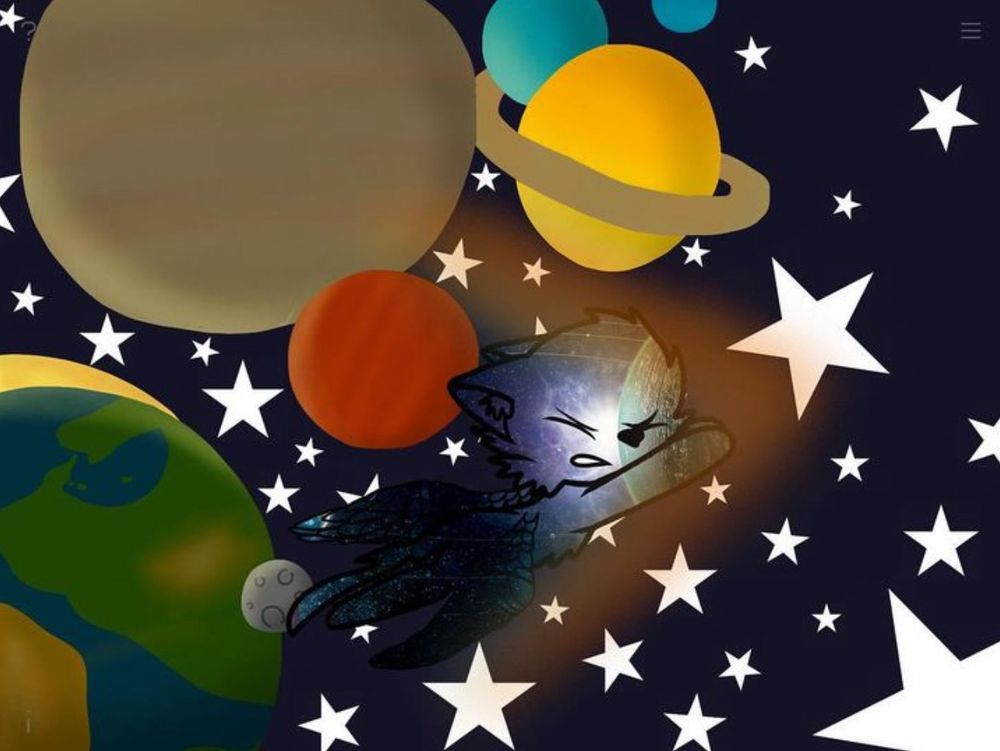 A winged cat flies through the solar system