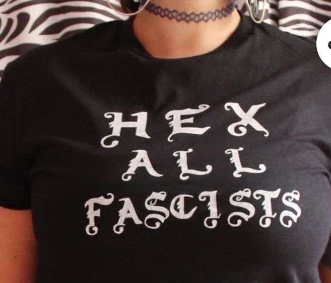 Black t-shirt that reads Hex All Fascists