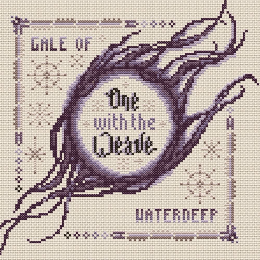 cross stitch pattern of Gale's orb from Baldur's Gate 3