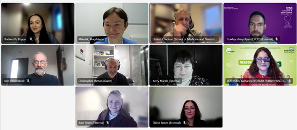 A screenshot from our Teams Meeting. There are 10 people on the call. In order of people on the screen from left to right in rows: Poppy Budworth, Magdalena Mikulak, Umesh Chauhan, Ryan Cowley-Sharp, Kenneth Barnsley , Christopher Hatton, Kerry Martin, Kathy Peterson, Kate Sykes, Elaine James.