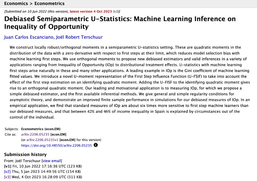 The paper I found on semiparametric U-statistics: 
Debiased Semiparametric U-Statistics: Machine Learning Inference on Inequality of Opportunity
Juan Carlos Escanciano, Joël Robert Terschuur
Submitted on 10 Jun 2022 (this version, v1), latest version 4 Oct 2023 (v3)]
https://arxiv.org/abs/2206.05235v1